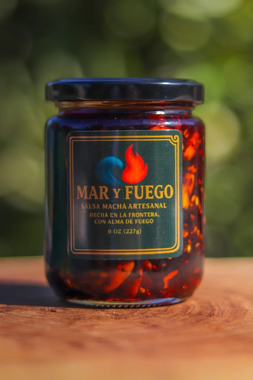 Mar Y Fuego 8 oz salsa macha jar; shared product photo